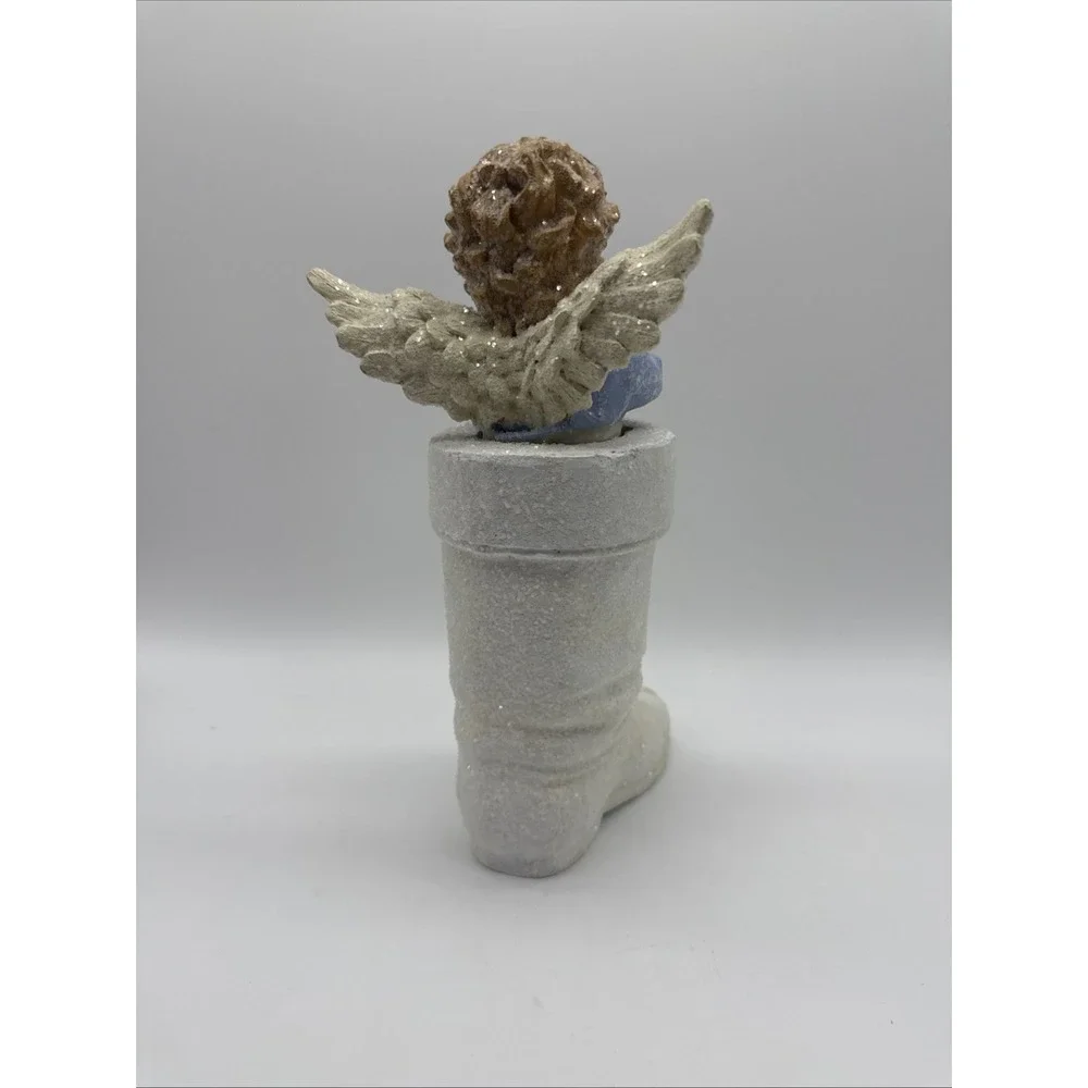 Glitter Angel in‎ Boot Figurine Vintage Shimmery Christmas Holiday Decor